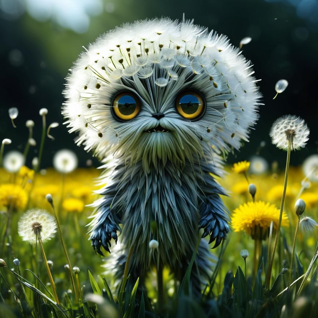 Dandelion Seed Monster in a Dandelion Field