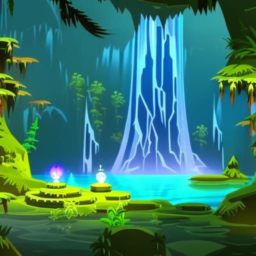 Mystical Swamp Game Level with Astral Illustration