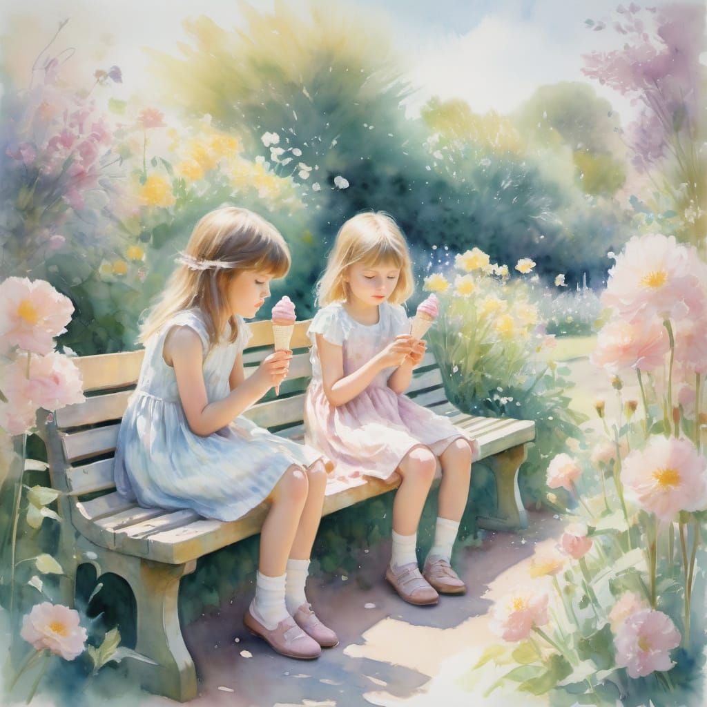 Two young children eating icecream cones,