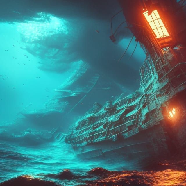 Vaporwave Shipwreck Concept Art in Neon Style