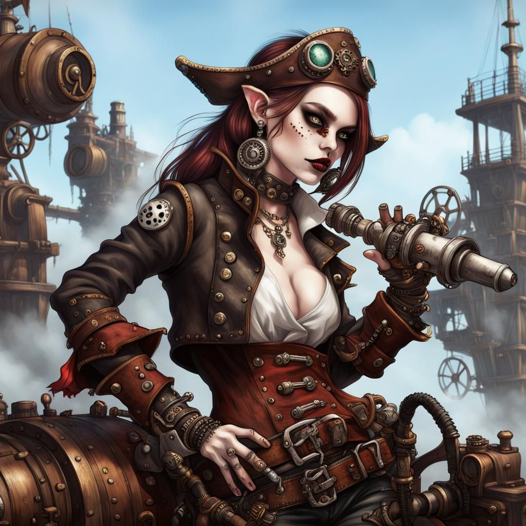 Ork Pirate Girl with Steampunk Engine