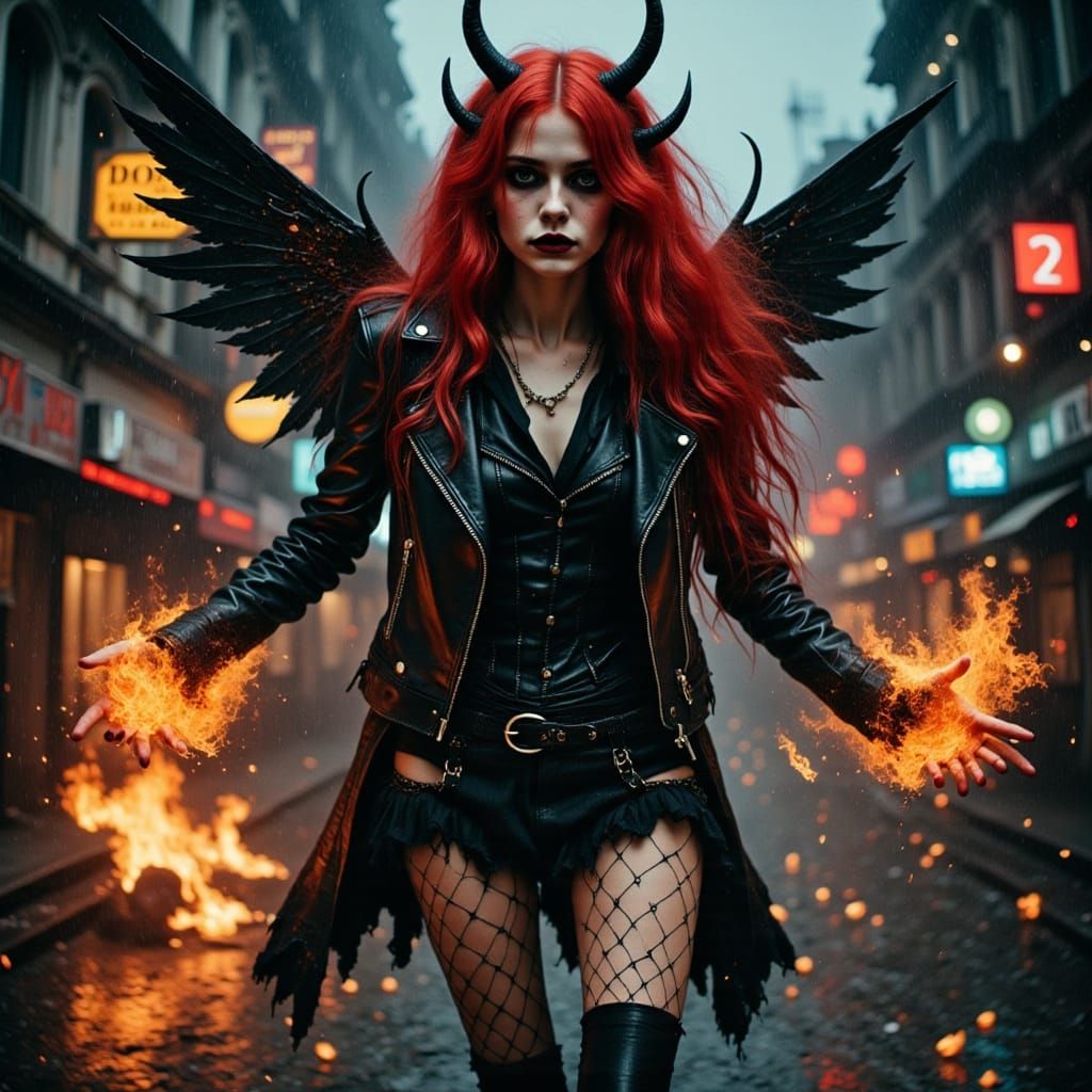 Cyberpunk Fairy Queen Casting Fire Spells