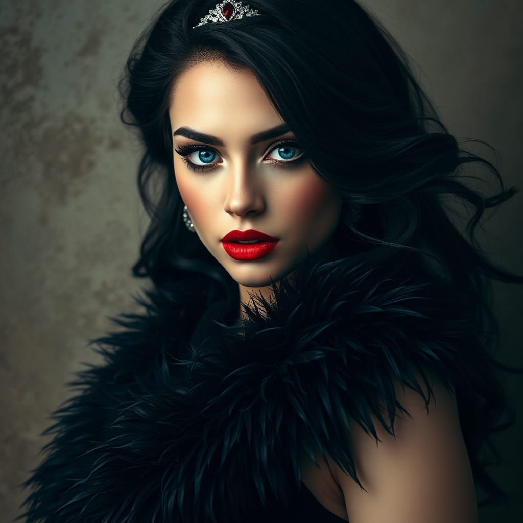 Glamorous Woman in Velvet Gown and Tiara