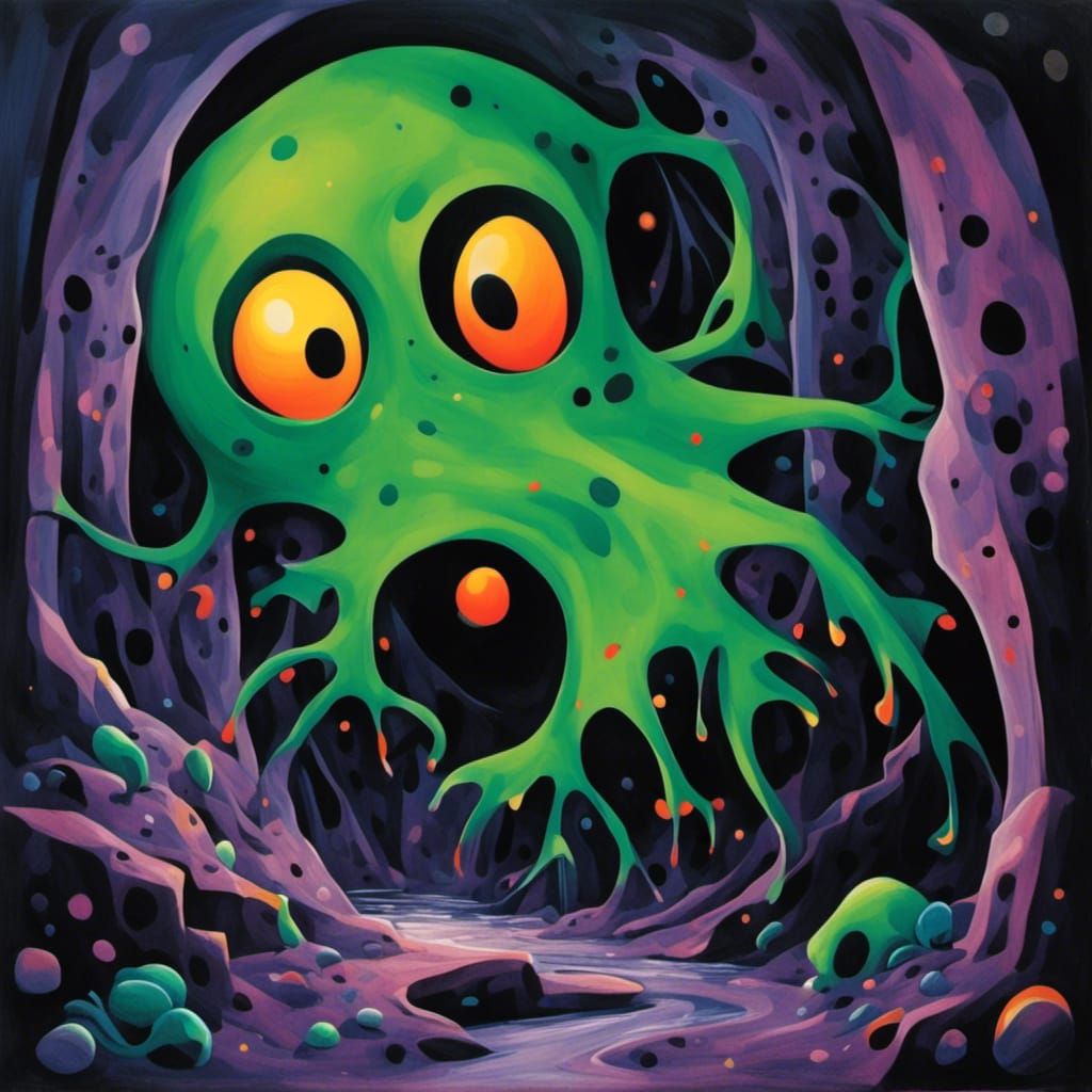 Multi-Eyed Blob Monster in Biomorphic Surrealism