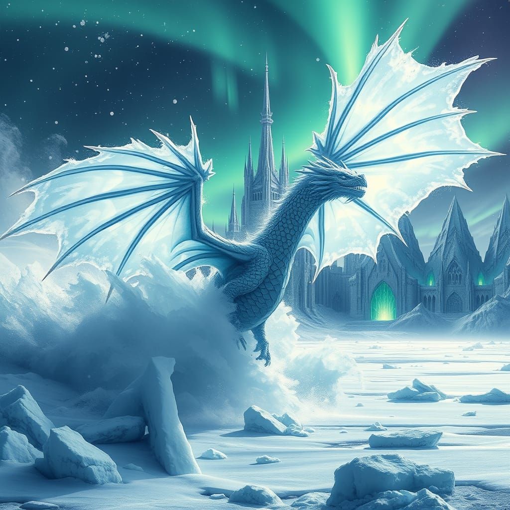 Gothic Crystal Castle Under Northern Lights