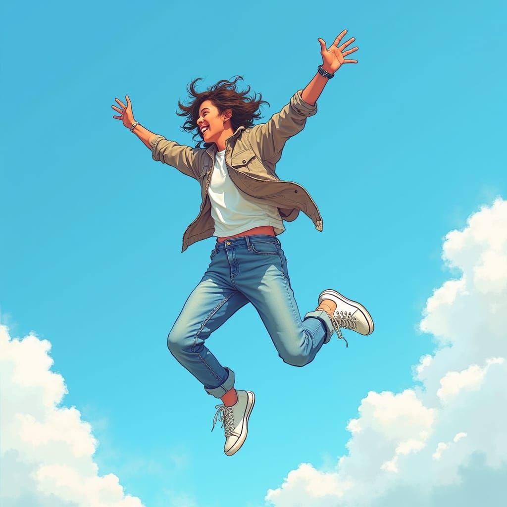 Person Jumping in Air, Ashley Wood Style