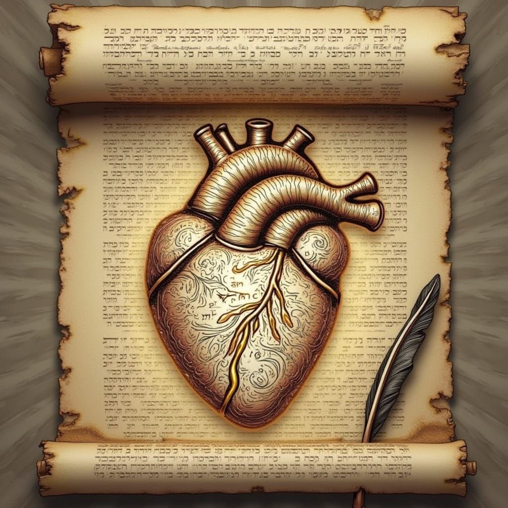 Heart Illuminated with Hebrew Script and Quill, Pixar-Inspir...