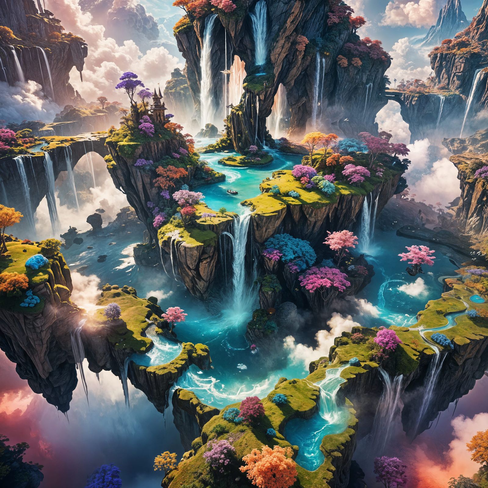 Surreal Dreamlike World with Floating Islands