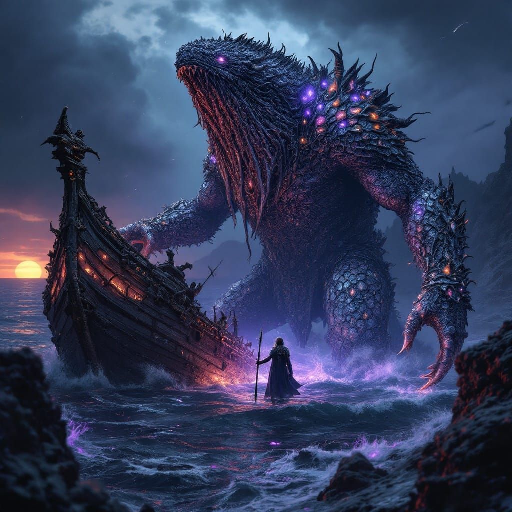 Whale Beastman in Oceanic Chain Mail Armor, Holding Harpoon