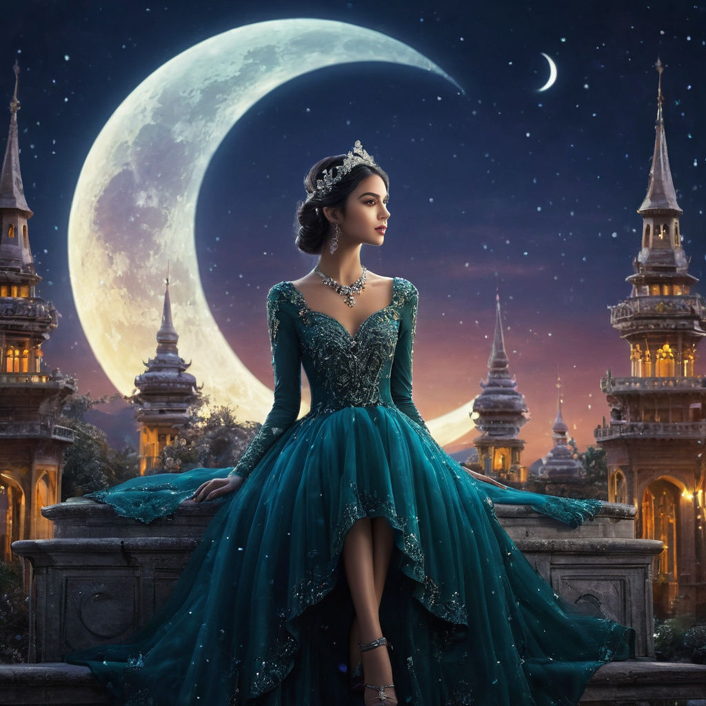 Ethereal Fairy in Crescent Moon Palace Scene