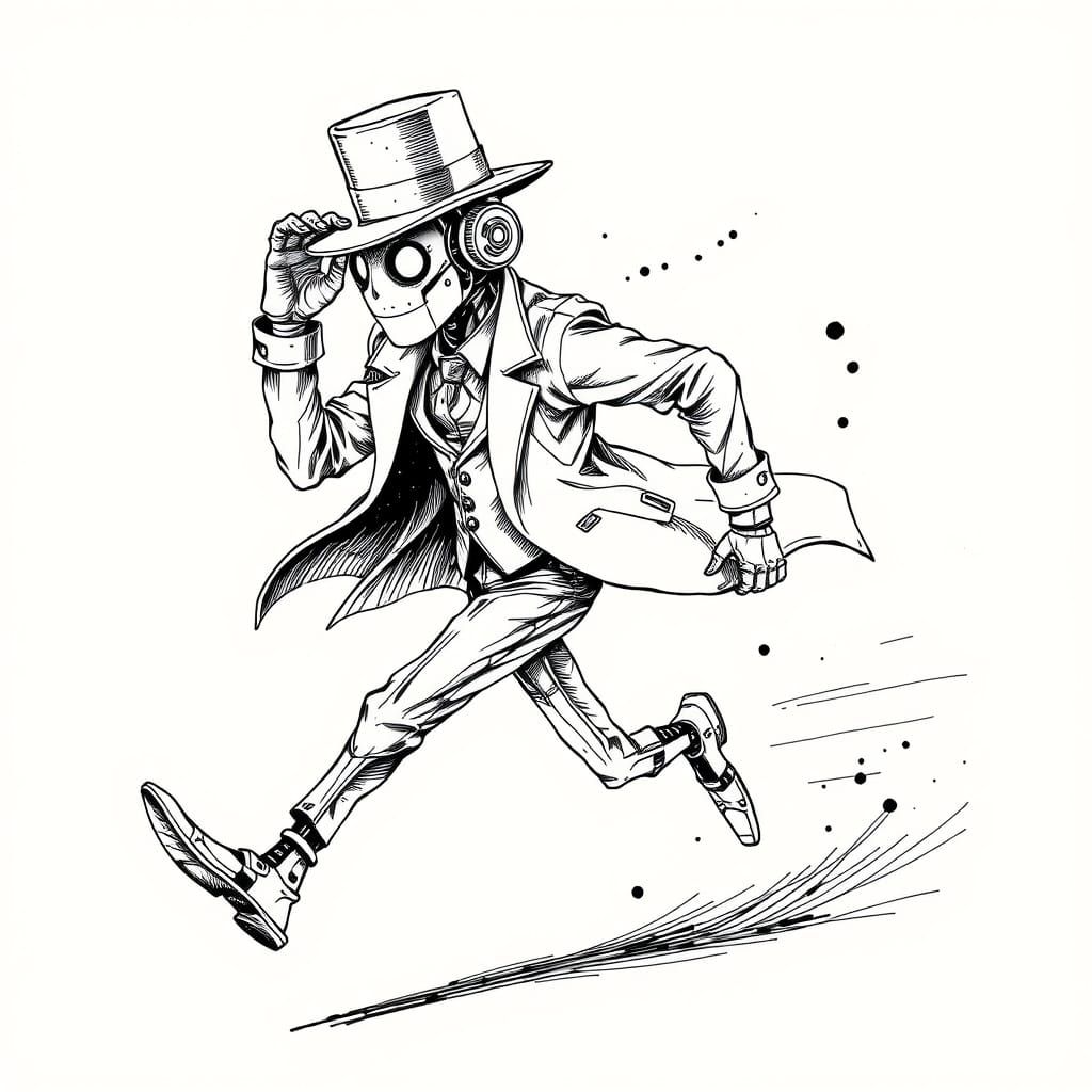 Retro-Futuristic Robot in Hasty Motion