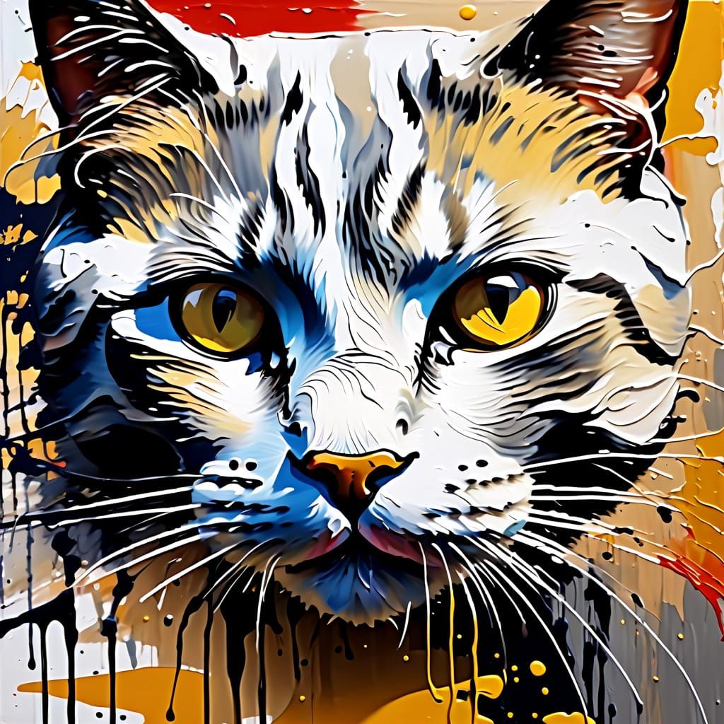 Dramatic Feline Portrait in Dynamic Impasto Style