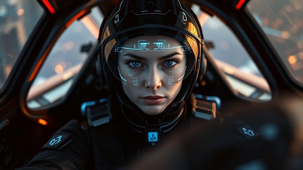 Cyberpunk Fighter Pilot Merges with AI Aircraft