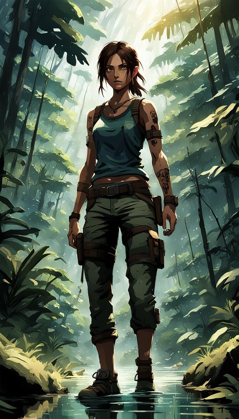 Anime Tomb Raider in Rainforest: Cell-Shaded Style