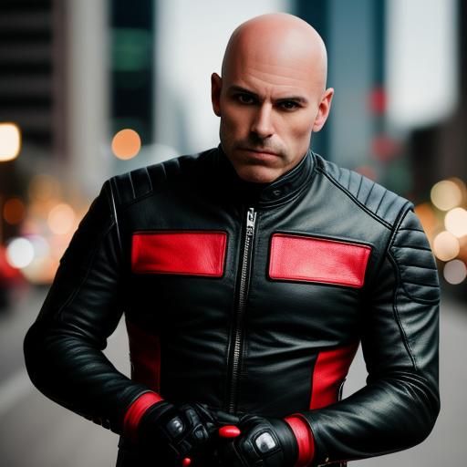 Handsome Biker in Black and Red Leather Suit