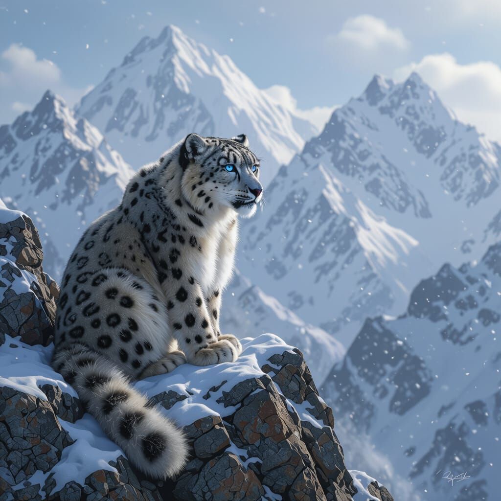Hyperrealistic Snow Leopard on Himalayan Peak