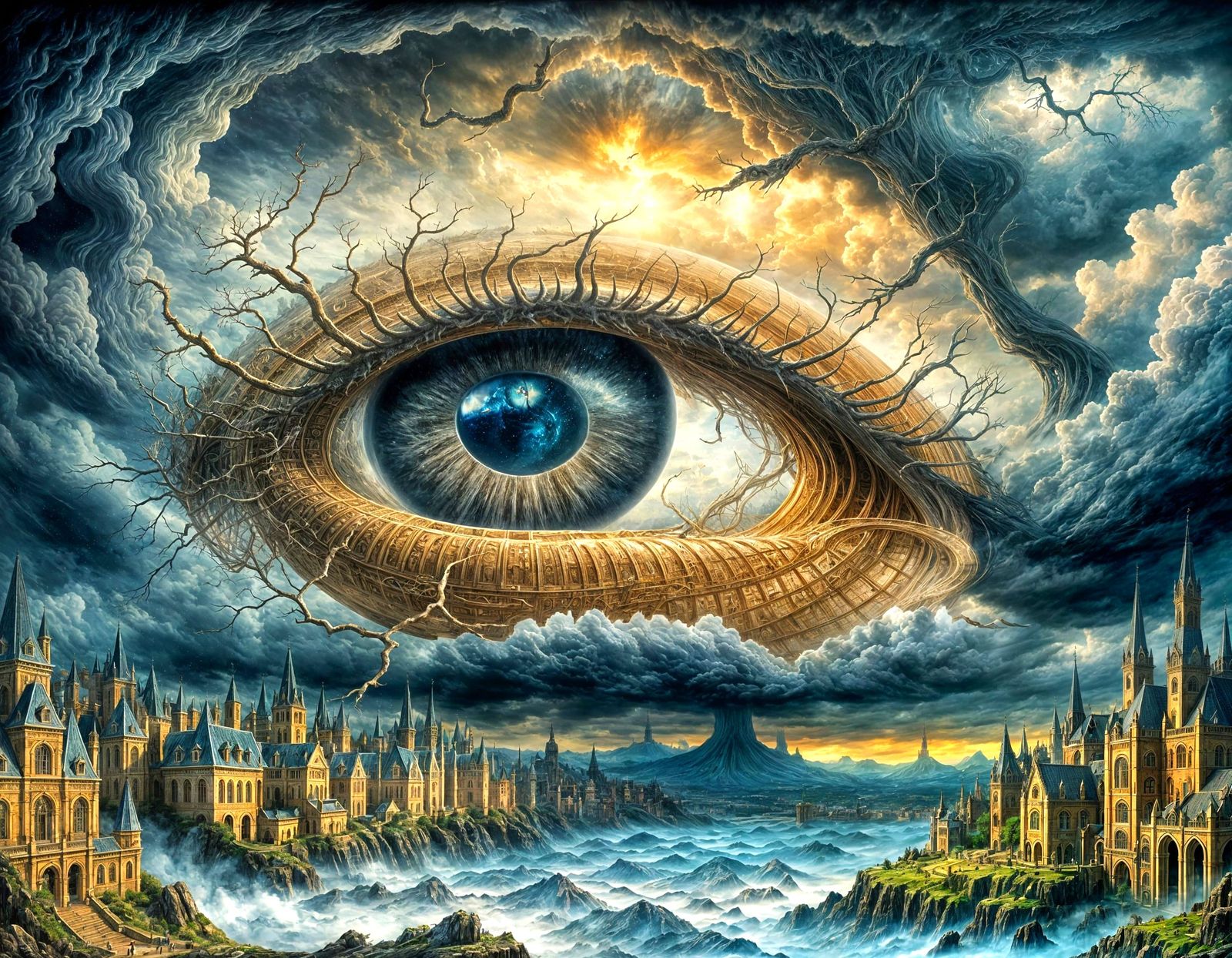Surreal Dark Fantasy: Colossal Eye in Stormy Sky