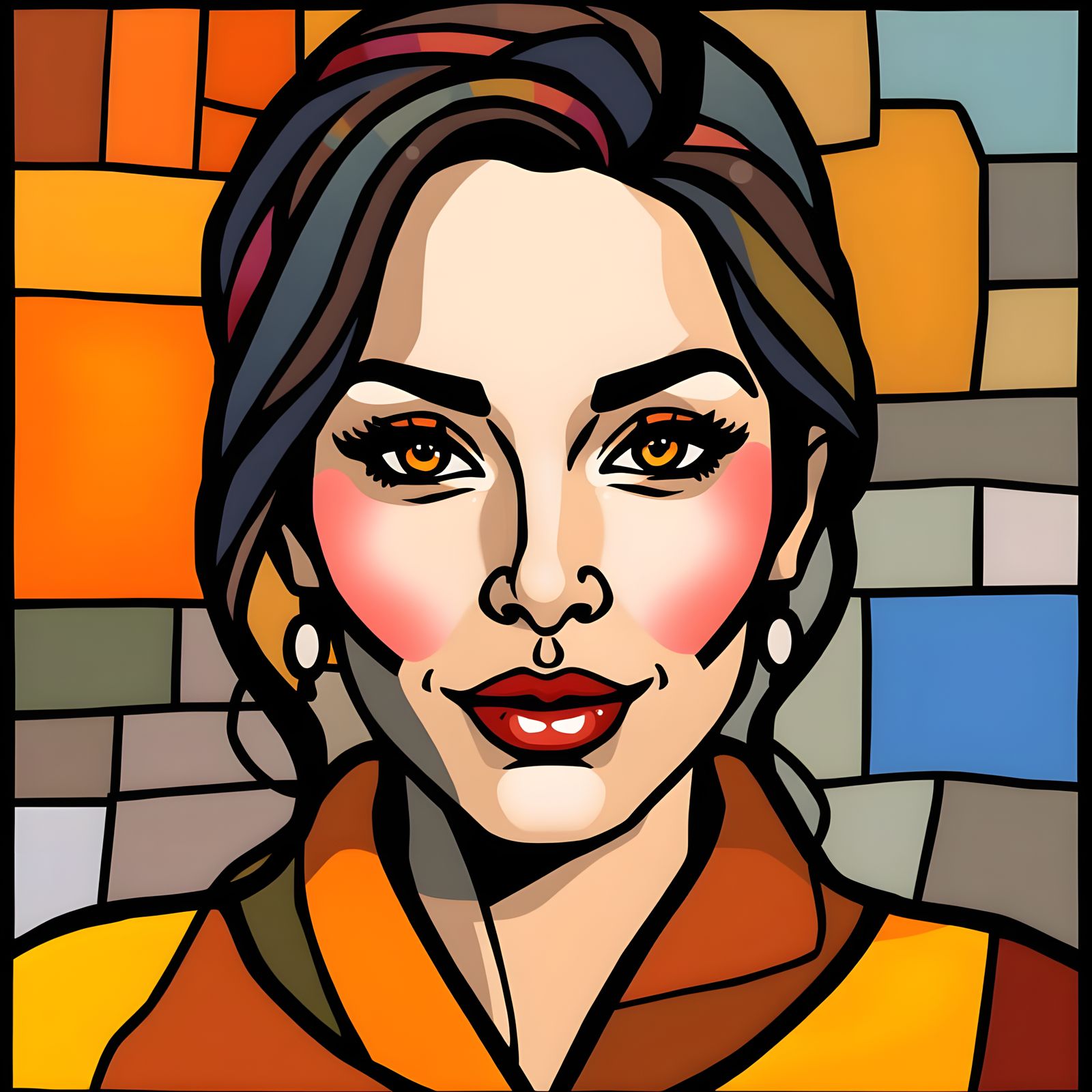 Vibrant Stained Glass Portrait in Digital Art