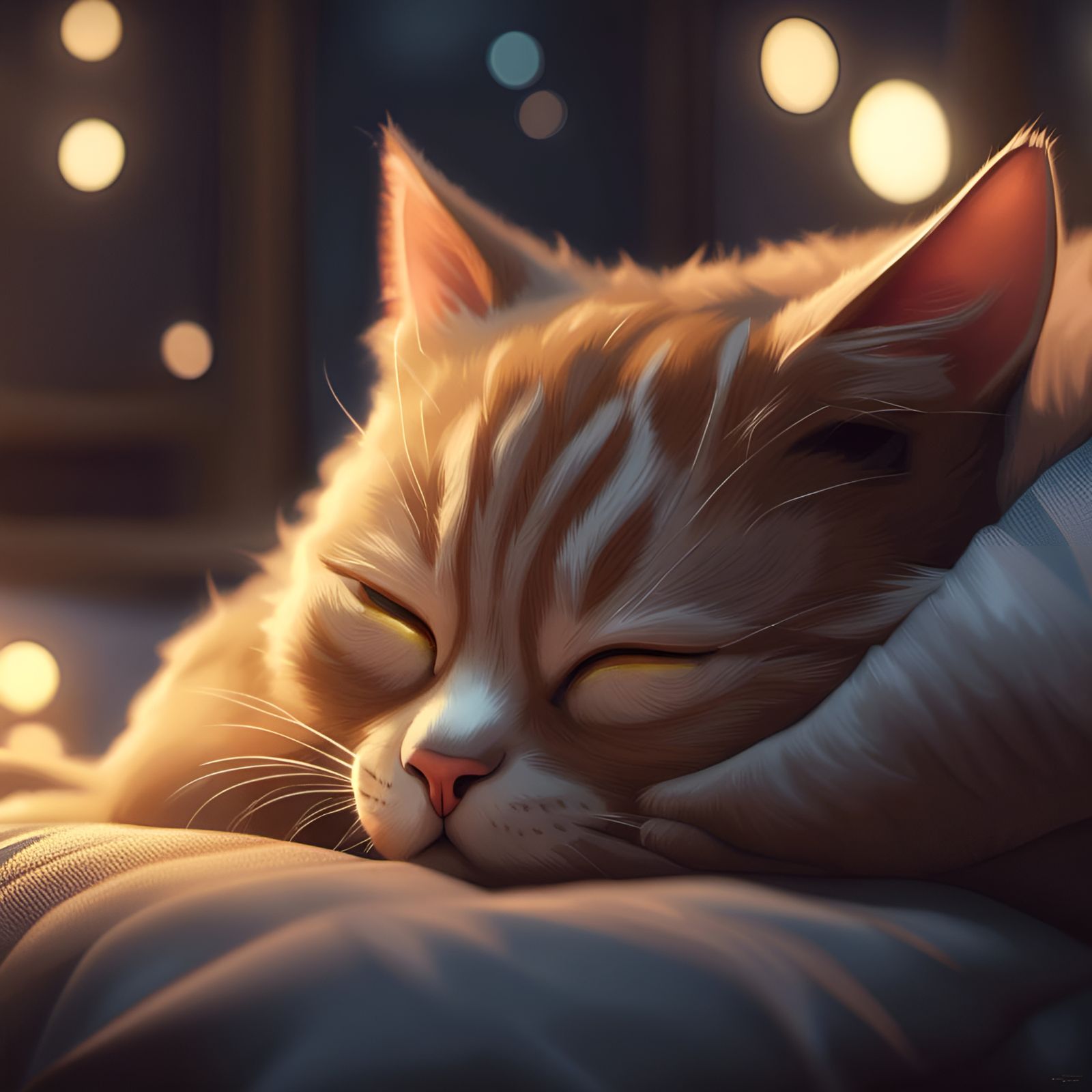 Adorable Sleeping Cat in Cinematic Digital Art