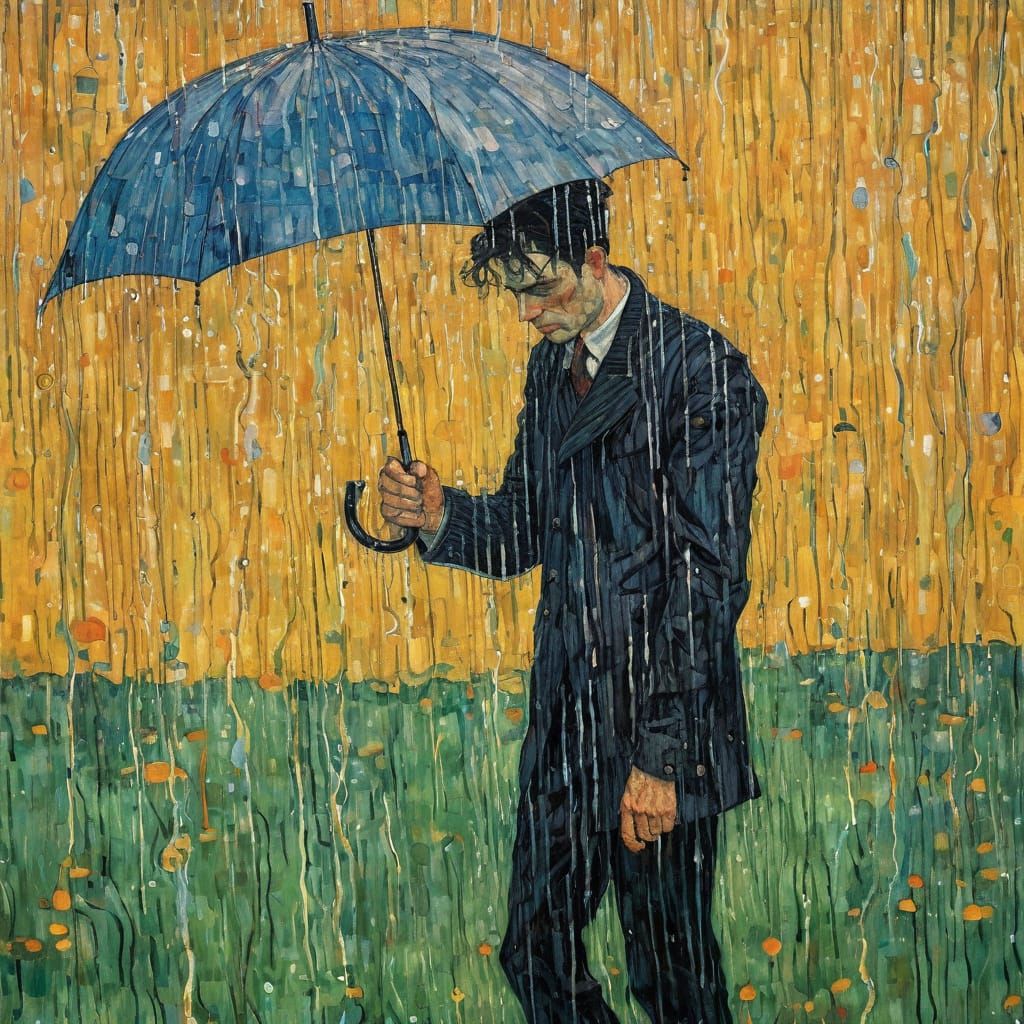 Summer Rain: Expressionist Art Nouveau Umbrella Scene