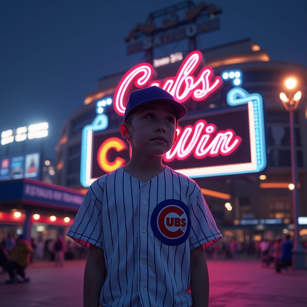 Futuristic Neon Chicago Cubs Win Celebration