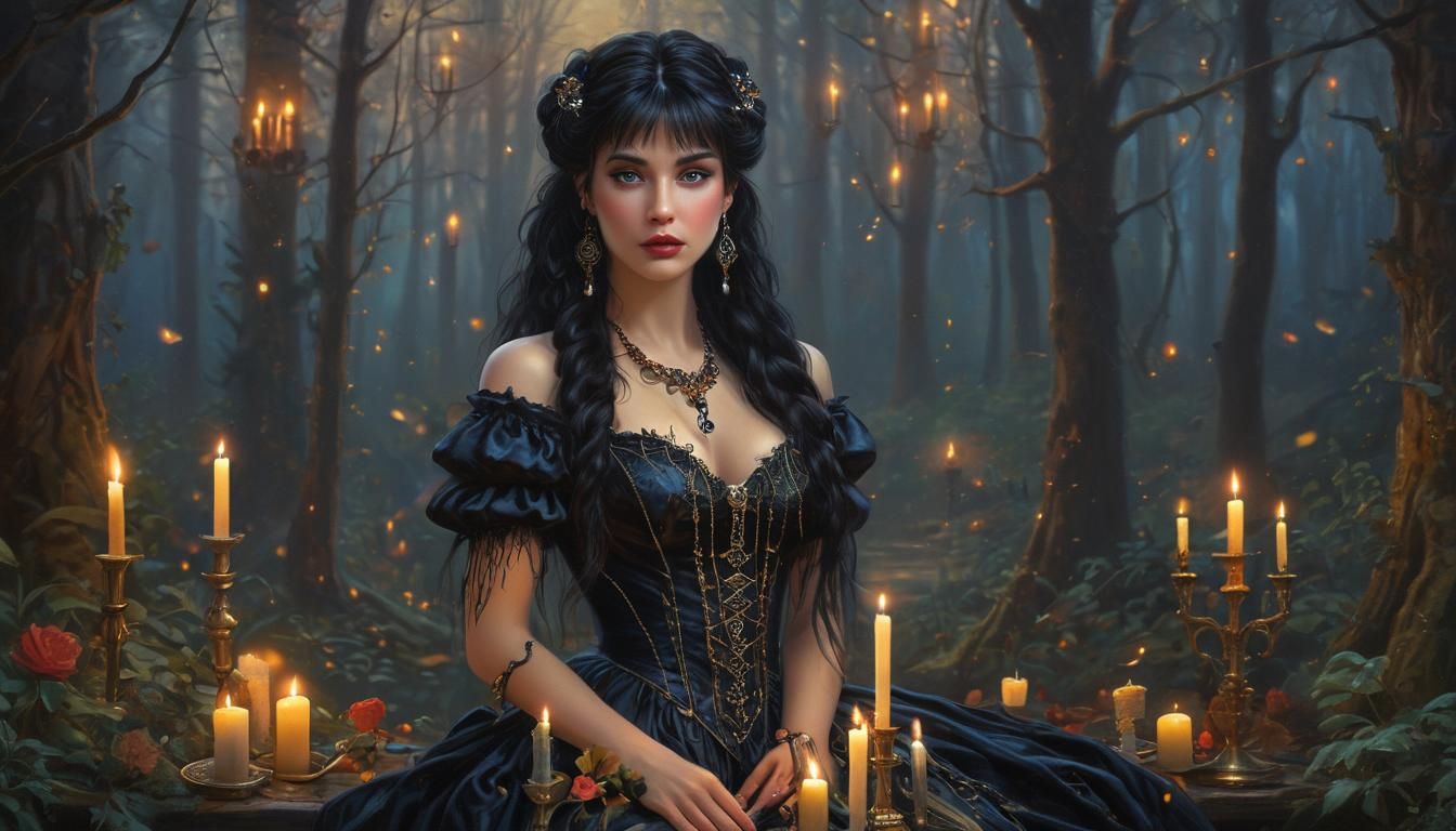 Elvira in Eerie Forest, Fantasy Art Portrait