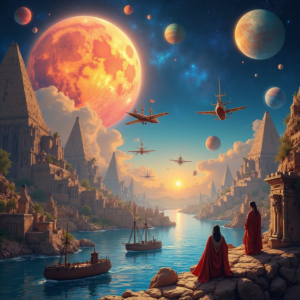 Cosmic Historical Collage in Astral Art Style