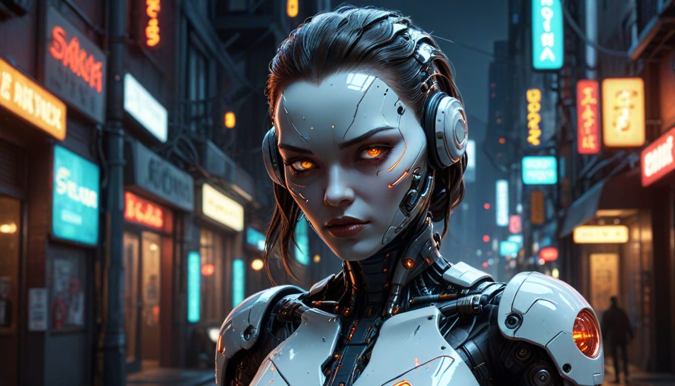 Cyberpunk Gynoid in Hollywood Glamour