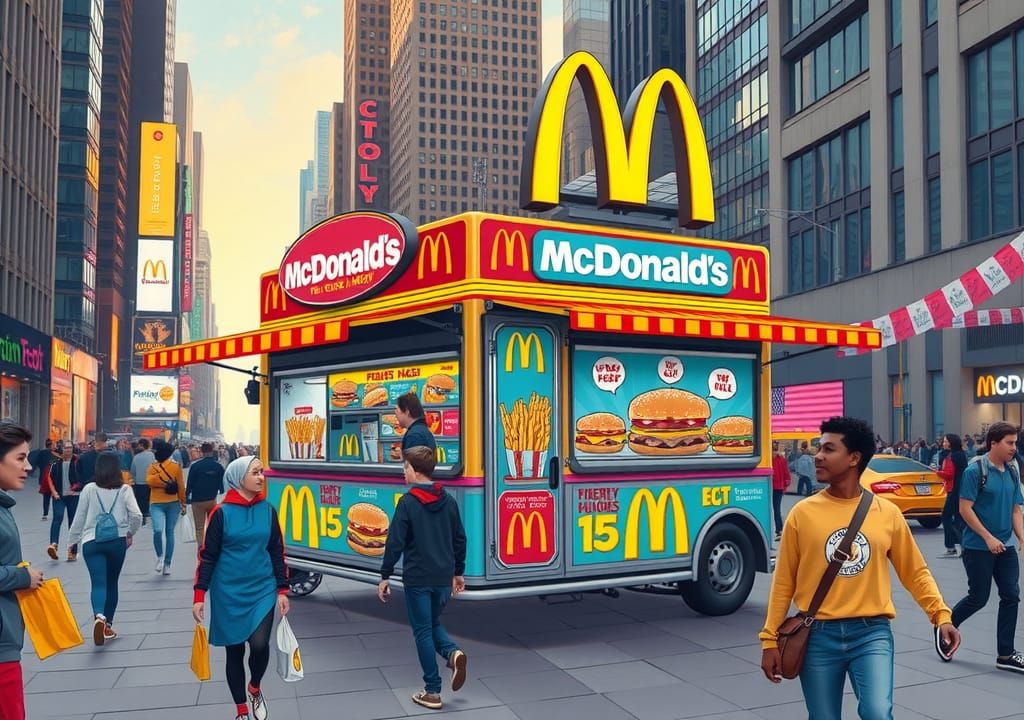 McDonald's Street Food Van in Busy City, Graphic Novel Style