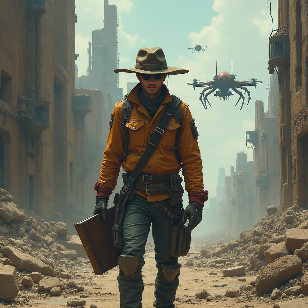 Post-Apocalyptic Salvage Operative with Mysterious Book