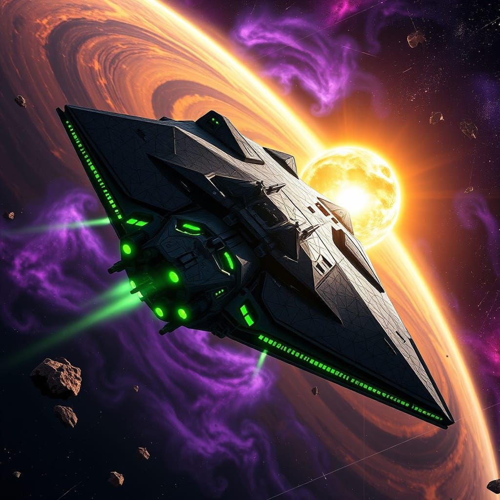 Futuristic Star Polygon Destroyer in Black and Green