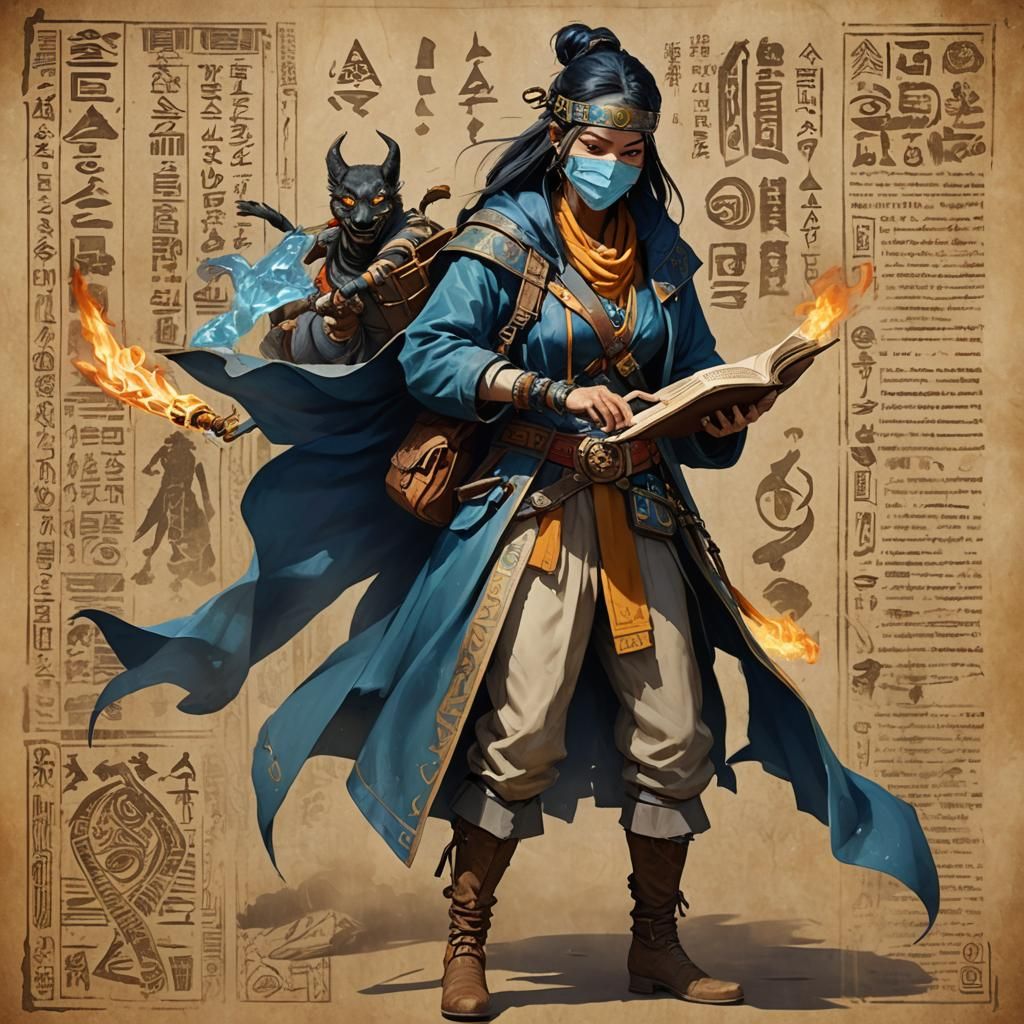 Sorceress Scrutinizing Ancient Glyphs in Fantasy Art