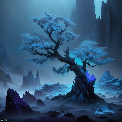 Glimmering Starveil Lichen in Digital Matte Painting