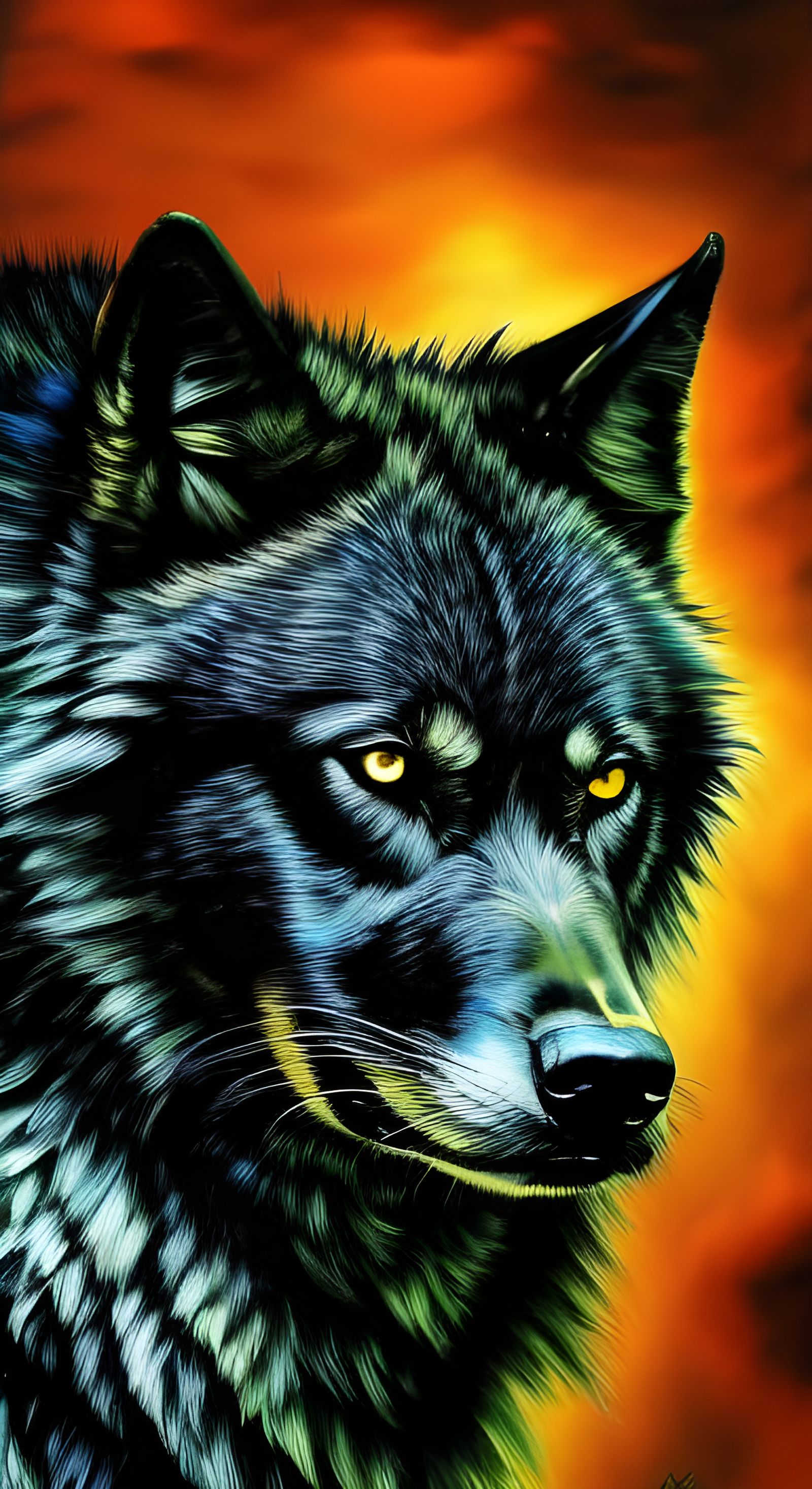 Cyberpunk Black Wolf Impasto Style