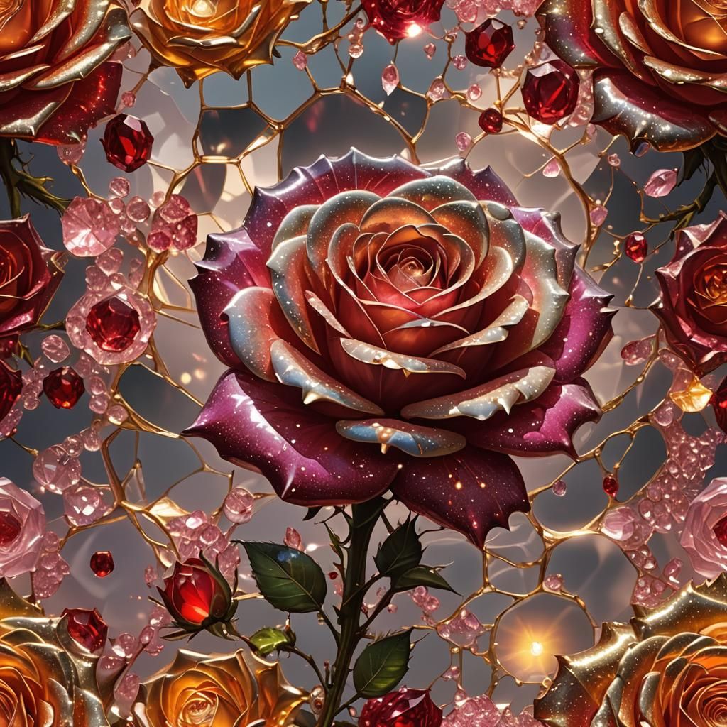 Gemstone Rose: Hyper-Detailed Digital Art