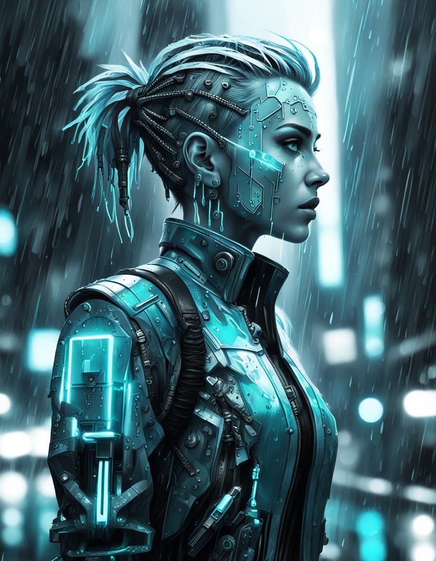 Cyberpunk Girl with Neon Cybernetic Implants