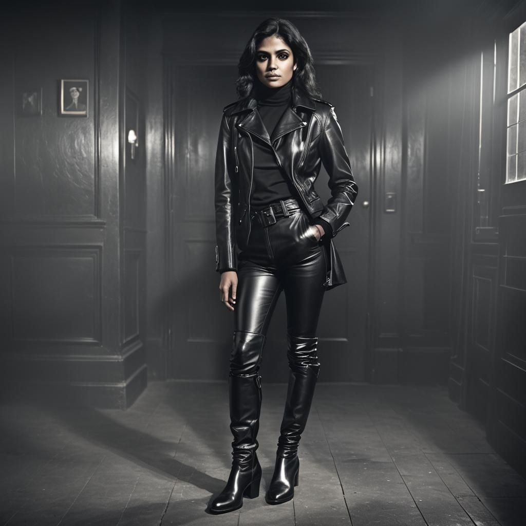 Suella Braverman in Leather, Film Noir Portrait