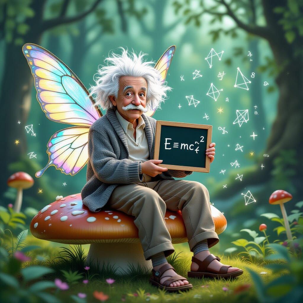 Whimsical Fairy as Einstein in Enchanted Forest