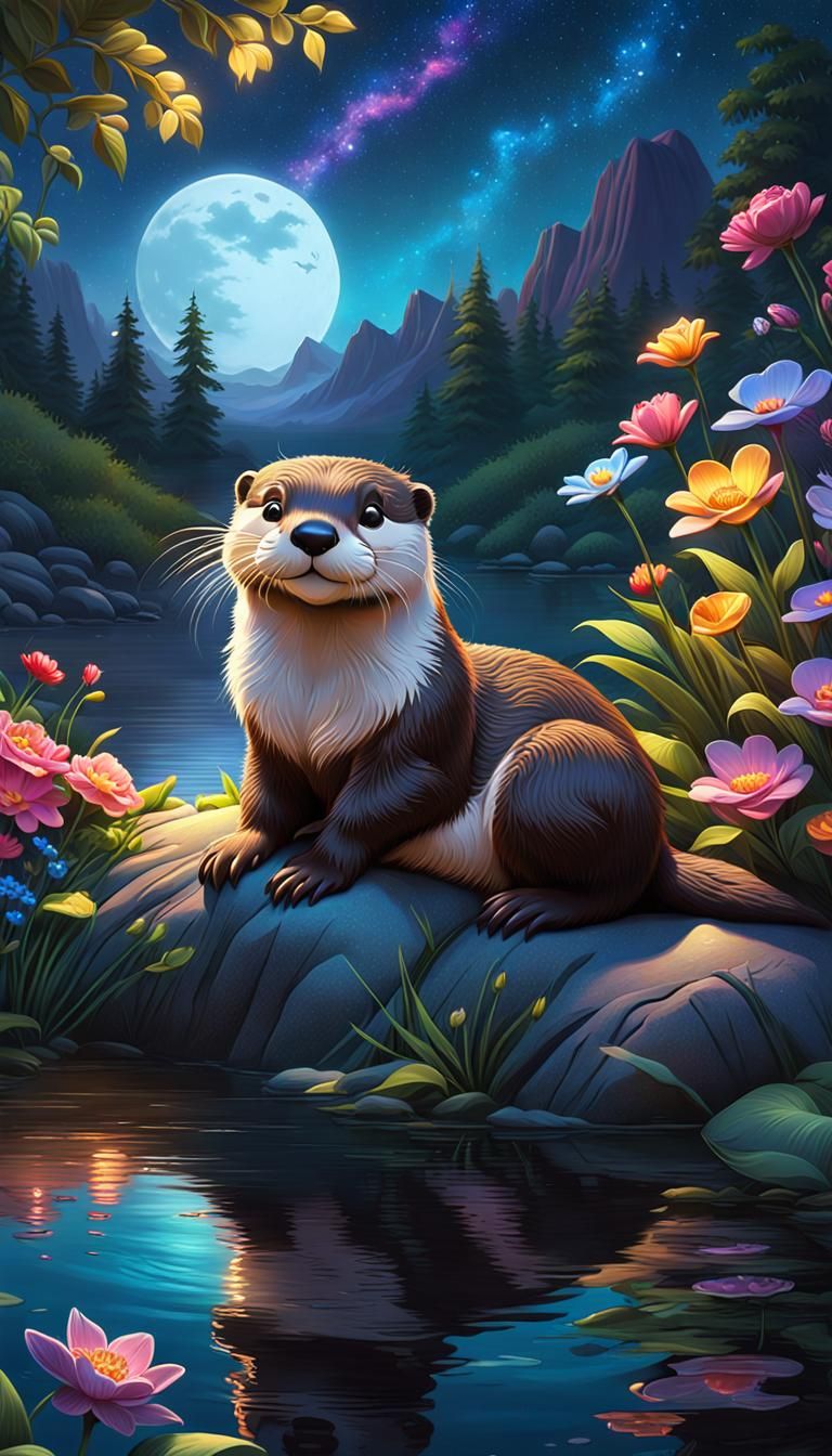 Cartoon Otter Dreamscape in Fairytale Style