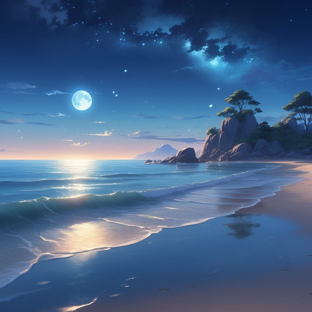 Ethereal Oceanic Dreamscape at Night