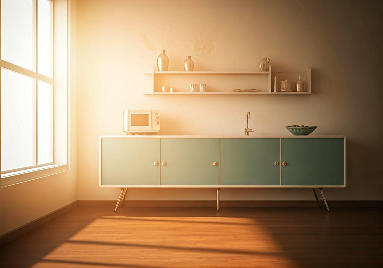 Serene Retro-Futuristic Space Age Home Interior