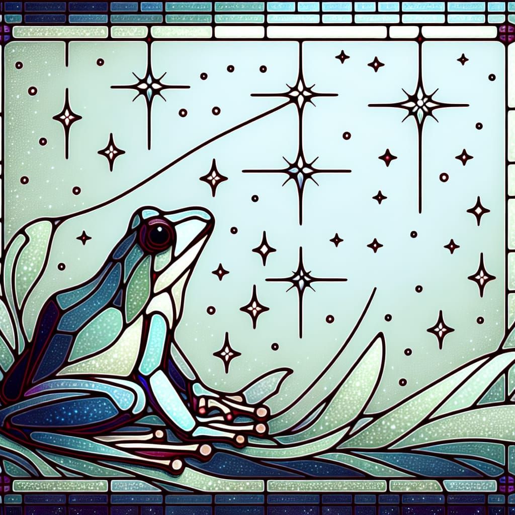 Ethereal Stained Glass Frog with Stars in Matte Painting