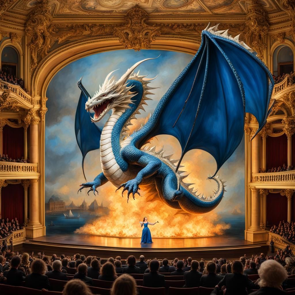 Opera Diva and Dragon Duet on Stage