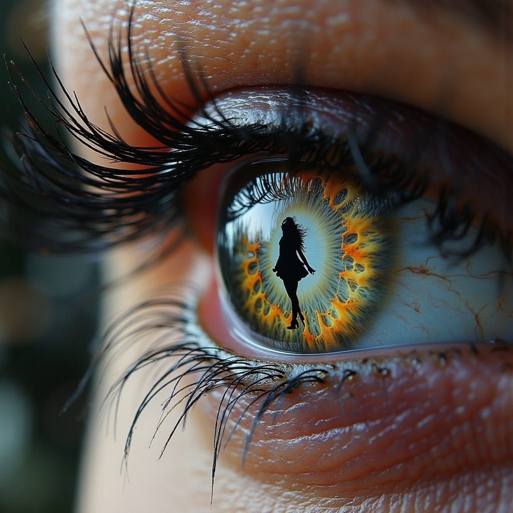 A Man's Eye Containing a Silhouette of a Curvy Woman