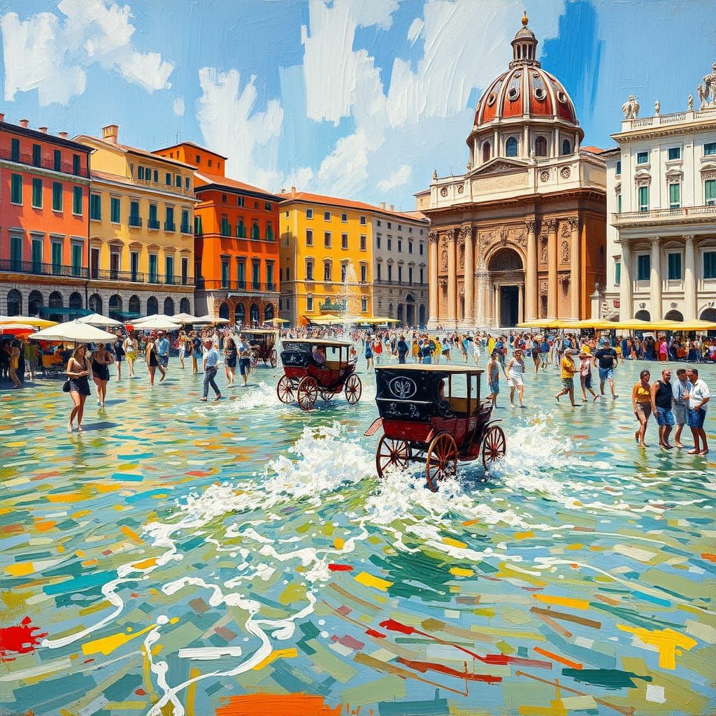 Piazza Navona Summer Scene in Neo-Impressionist Style