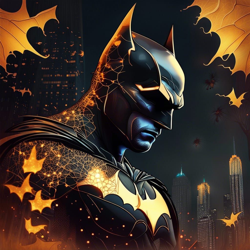 Batman Double Exposure Portrait with Burning Cityscape