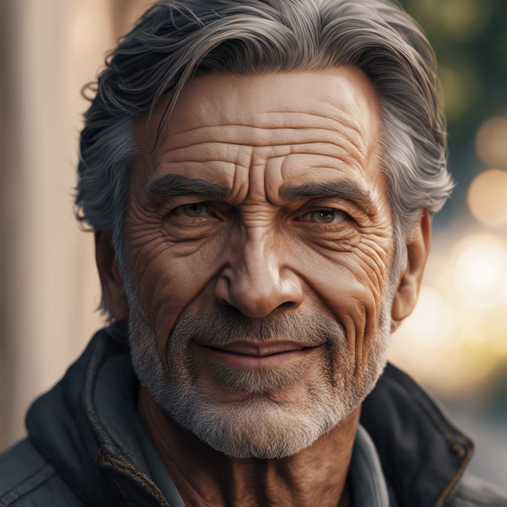 Photorealistic Portrait of Mature Man with Stubble