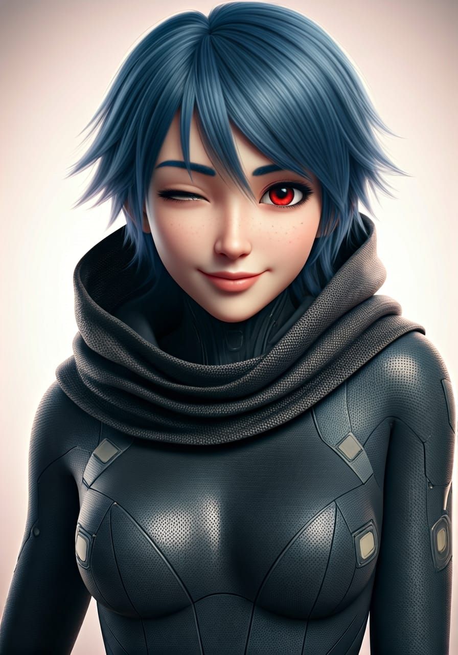 Futuristic Anime Heroine in Photorealistic Pixar Style