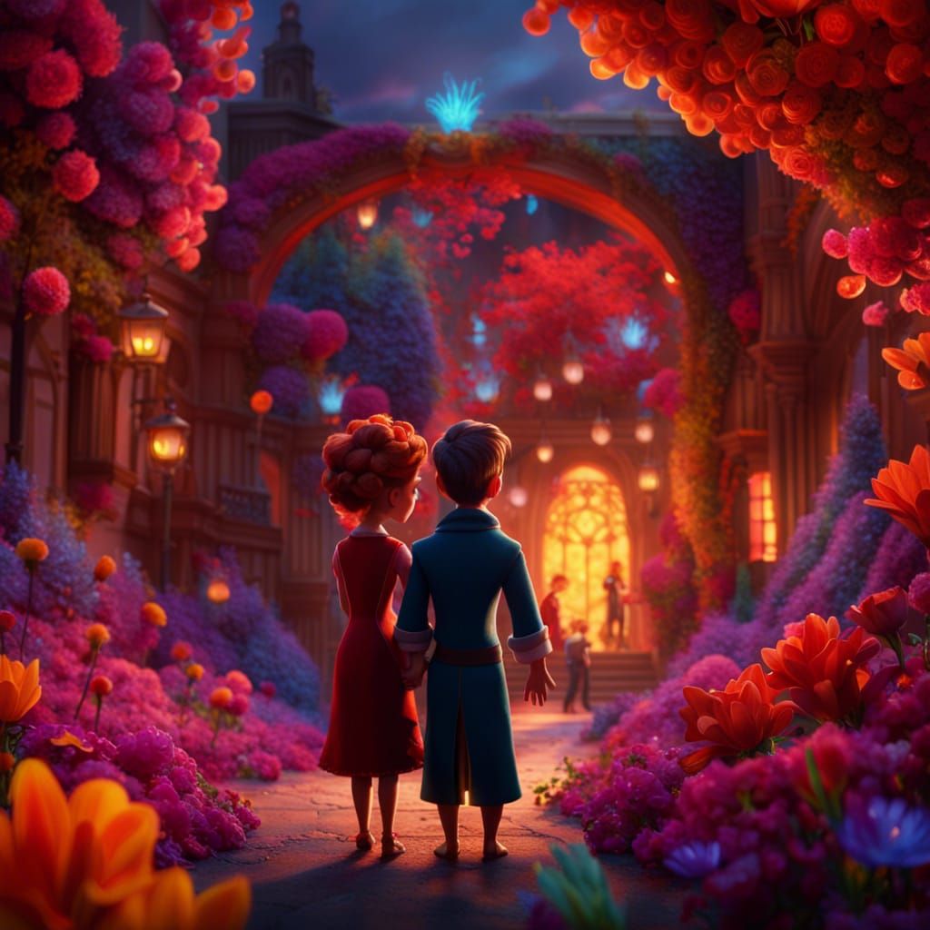 Ember and Wade with Vivisteria Flower, Digital Matte Paintin...