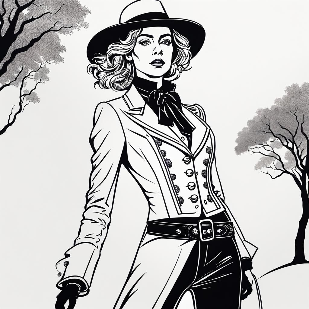 Retro Sci-Fi Cowgirl: Minimalist Line Art Portrait